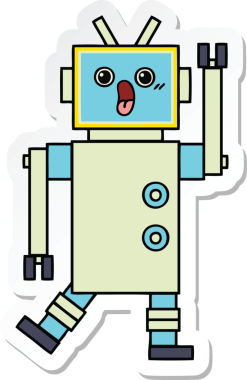 Bir insan tarafından çizilmiş şirin çizgi film robotunun çıkartması.