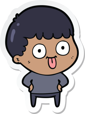sticker of a cartoon dumb kid drawn by a human