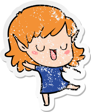 Bir insan tarafından çizilmiş karikatür elf kızının sıkıntılı çıkartması.