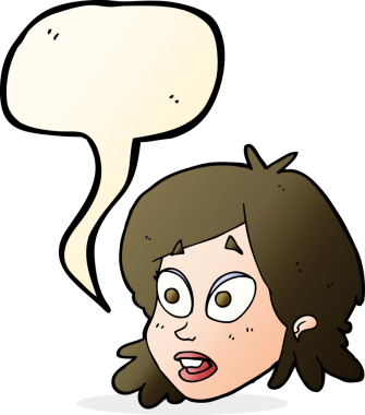 Bir insan tarafından çizilmiş konuşma baloncuğu ile şaşırmış kadın yüzü.