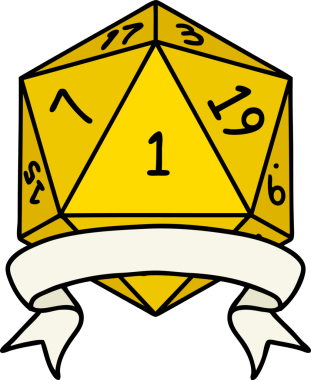 Retro Dövme Biçimi Doğal Bir d20 zar bir insan tarafından çizildi