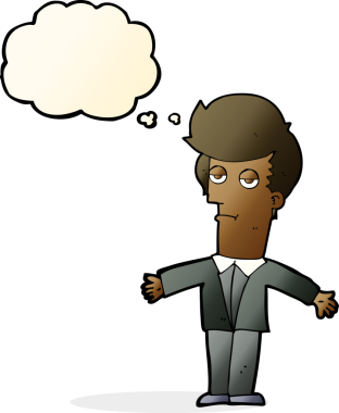 Bir insan tarafından çizilen düşünce baloncuğu ile sıkılmış adam çizgi filmi