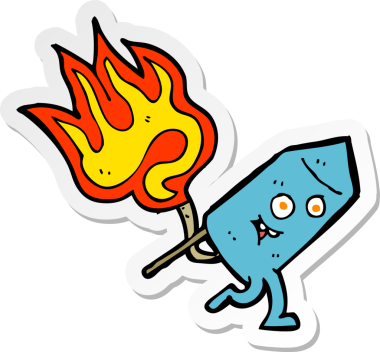 Bir insan tarafından çizilmiş komik bir havai fişek karakterinin çıkartması.