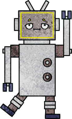 Bir insan tarafından çizilmiş bir robotun retro grunge dokusu