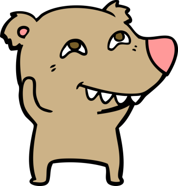 Bir insan tarafından çizilmiş dişleri gösteren çizgi film ayısı.