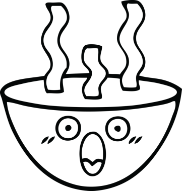Bir insan tarafından çizilmiş sıcak çorba tabağının çizgi çizimi.