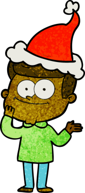 Noel Baba şapkası takan mutlu bir adamın insan tarafından çizilmiş el çizimi karikatürü.