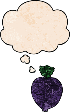 bir insan tarafından çizilmiş grunge desen biçiminde düşünce baloncuğu olan karikatür kökü sebzesi