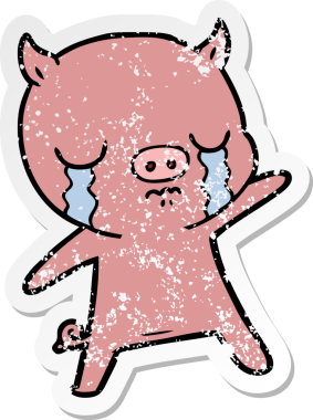 Bir insan tarafından çizilmiş ağlayan bir domuzun sıkıntılı çıkartması.