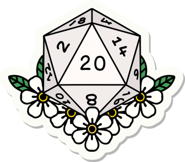 Bir insan tarafından çizilmiş 20 D20 zarının etiketi.