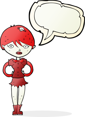 Bir insan tarafından çizilmiş konuşma balonu olan güzel vampir kız.