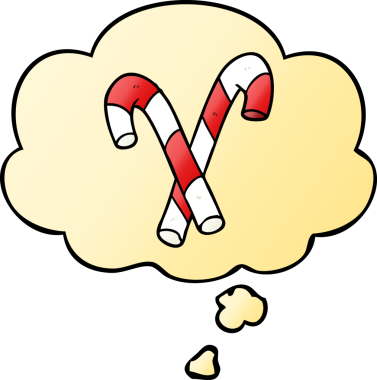 Düşünce baloncuğu olan çizgi film şeker kamışları bir insan tarafından çizilmiştir.