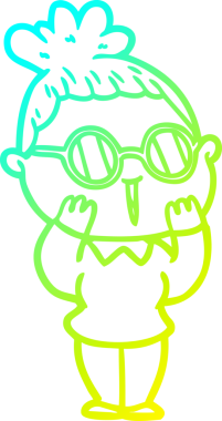 Bir insan tarafından çizilmiş gözlüklü bir karikatür kadın çizimi.