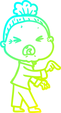 Bir insan tarafından çizilmiş kızgın yaşlı bir kadının soğuk çizgi çizimi.