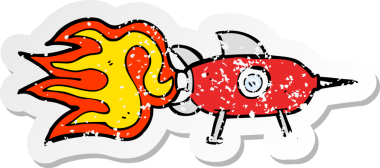 Bir insan tarafından çizilmiş uzay roketinin gerilimli retro çıkartması