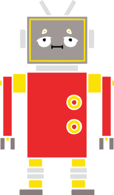 Bir insan tarafından çizilmiş düz renkli bir robot karikatürü