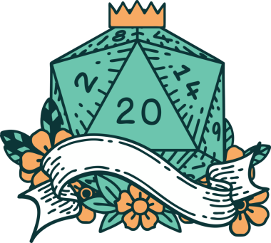 Retro Dövme Biçimi Doğal 20 D20 zar bir insan tarafından çizildi