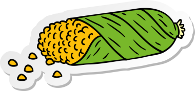 Bir insan tarafından çizilmiş mısır koçanı üzerine el çizimi karikatür.