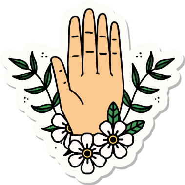 Bir insan tarafından çizilmiş geleneksel el ve çiçek stili dövme çıkartması.