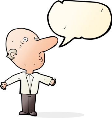 Bir insan tarafından çizilmiş konuşma balonuyla kafası karışmış orta yaşlı bir adam.