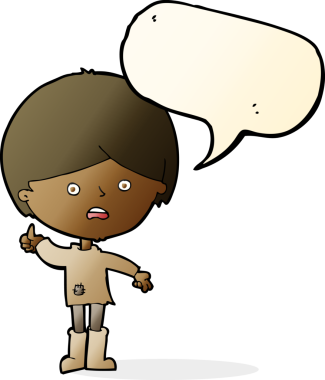 Bir insan tarafından çizilmiş konuşma balonu olan mutsuz bir çocuk.