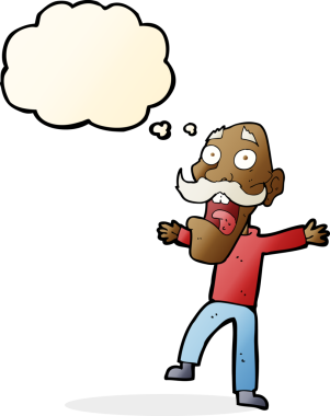 Karikatür bir insan tarafından çizilen düşünce baloncuğuyla yaşlı adamı şok etti.