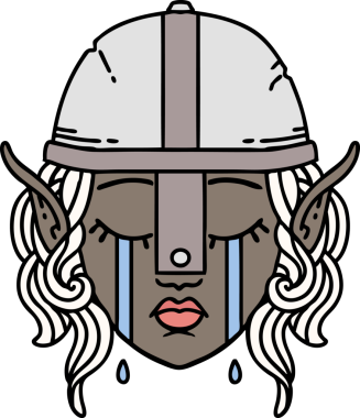 Retro Dövme Tarzı Ağlayan Elf Savaşçısı karakteri bir insan tarafından çizilmiş