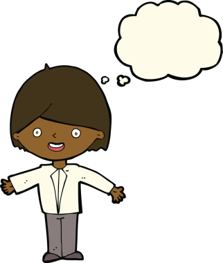 Bir insan tarafından çizilmiş düşünce balonlu mutlu adam çizgi filmi.