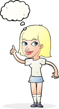 Bir insan tarafından çizilmiş düşünce baloncuğu fikri olan güzel bir kız.