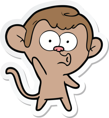 Bir insan tarafından çizilmiş korna çalan bir maymunun çıkartması.