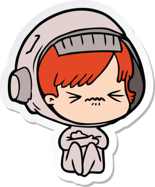 Bir insan tarafından çizilmiş kızgın bir uzay kızının çıkartması.