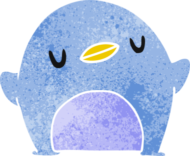 Bir insan tarafından çizilmiş sevimli bir penguenin eski çizgi film çizimi kawaii