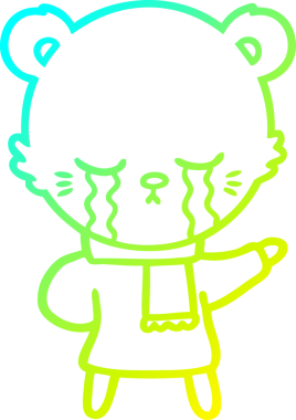 Bir insan tarafından çizilmiş kışlık giysiler içinde ağlayan bir ayının çizimi.