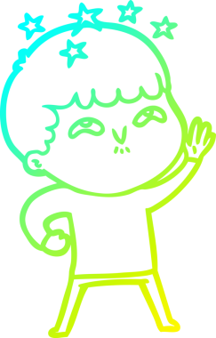 Bir çizgi film karakteri, bir insan tarafından çizilmiş soğuk gradyan çizimi.