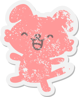 Bir insan tarafından çizilmiş mutlu dans eden köpek grunge etiketi.