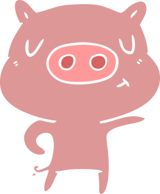 Bir insan tarafından çizilmiş düz renkli çizgi film domuzu.