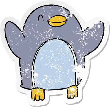 Çizgi film pengueninin sıkıntılı çıkartması bir insan tarafından çizilmiş sevinçten zıplıyor