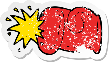 Bir insan tarafından çizilmiş karikatür yumruğunun gerilimli retro yapıştırması