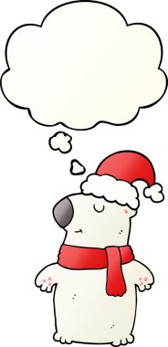 Bir insan tarafından çizilmiş yumuşak eğimli düşünce baloncuklu şirin çizgi film Noel ayısı.