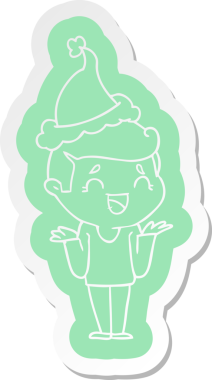 Gülen, kafası karışmış, Noel Baba şapkası takan bir adamın insan tarafından çizilmiş garip bir çizgi film çıkartması.