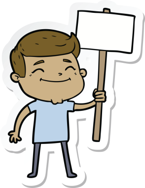 Bir insan tarafından çizilmiş, mutlu bir karikatürcünün çıkartması.