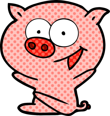 Bir insan tarafından çizilmiş neşeli domuz çizgi filmi.