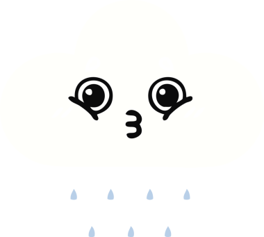 Bir insan tarafından çizilmiş bir yağmur bulutunun düz renkli retro karikatürü