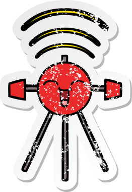 Bir insan tarafından çizilmiş şirin bir çizgi film uydusunun sıkıntılı çıkartması.