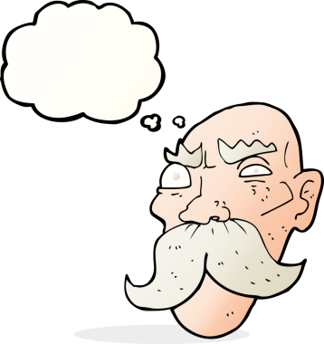 Bir insan tarafından çizilmiş düşünce baloncuğu olan kızgın yaşlı bir adam.