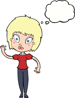 Bir insan tarafından çizilmiş düşünce balonlu güzel kız.