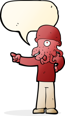 Bir insan tarafından çizilmiş konuşma balonlu uzaylı yaratık adam.