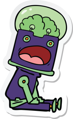 Bir insan tarafından çizilmiş robot karikatür çıkartması.