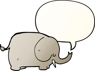 Bir insan tarafından çizilmiş, konuşma baloncuklu çizgi film fili.