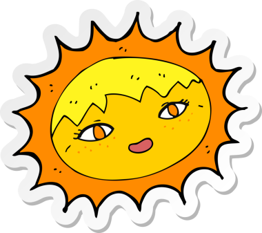 Çizgi film çıkartması. Bir insan tarafından çizilmiş güzel güneş.